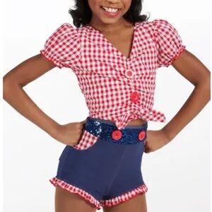 Red Gingham Crop Top and Navy Shorts Set